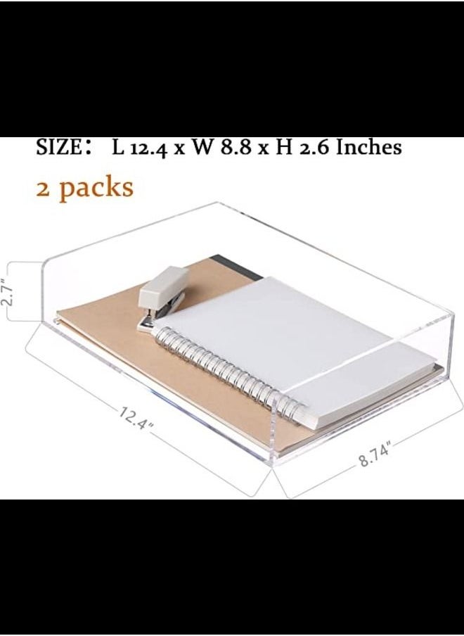 SMARTPOINTS Paper Organizer Tray, Clear Acrylic Desk Organizers and Accessories, Stackable Classroom File Storage, Letter Size Workspace Office Organization- L12.4 x W8.8 x H2.6 Inch x 2 Pack 2 Tier  - Image 3
