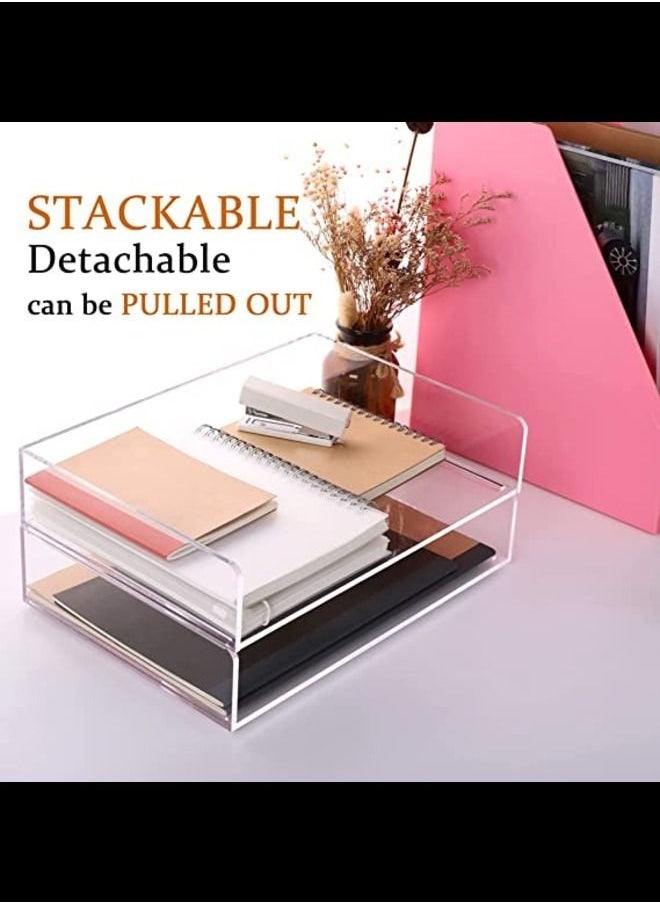 SMARTPOINTS Paper Organizer Tray, Clear Acrylic Desk Organizers and Accessories, Stackable Classroom File Storage, Letter Size Workspace Office Organization- L12.4 x W8.8 x H2.6 Inch x 2 Pack 2 Tier  - Image 4