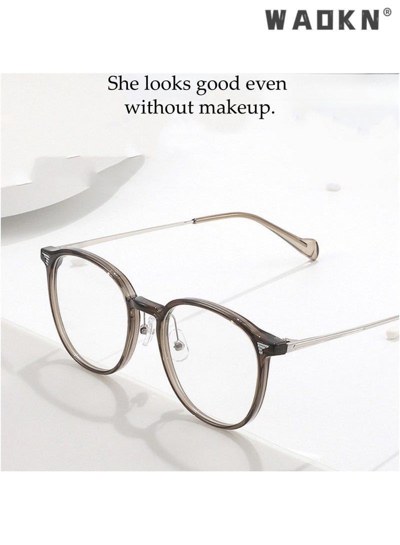 WAOKN Unisex Retro Round Blue Light Blocking Glasses, TR90 & Metal Hybrid Frame Anti-fog UV400 Protection PC Clear Lens, Anti Eyestrain Anti Glare Fashion Commute Plain Eyeglasses for Large Wide Faces Office Computer Study Reading Daily Wear for Women Men - Image 3