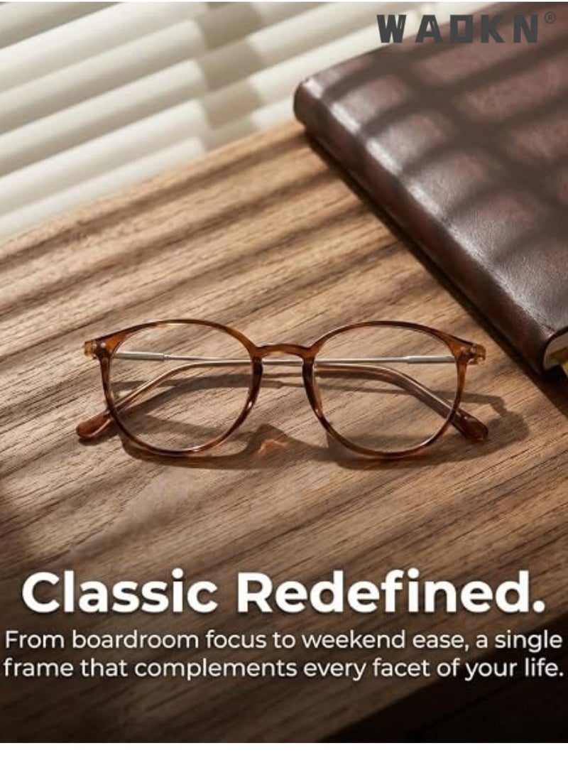 WAOKN Unisex Retro Round Blue Light Blocking Glasses, TR90 & Metal Hybrid Frame Anti-fog UV400 Protection PC Clear Lens, Anti Eyestrain Anti Glare Fashion Commute Plain Eyeglasses for Large Wide Faces Office Computer Study Reading Daily Wear for Women Men - Image 4