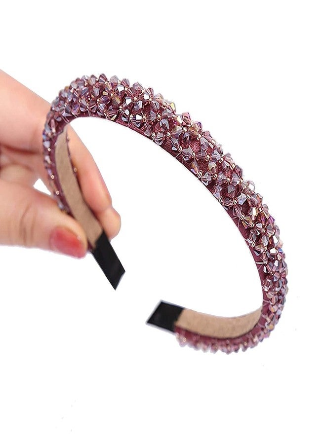 Ruihfas Fashion Sparkle 4 Rows Crystal Rhinestone Headbands Beaded Hair Hoop Band (Purple) - Image 1