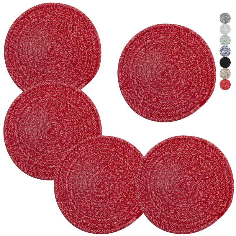 Trivets for Hot Dishes Pots and Pans 8 Inches Hot Pads 5 Pcs Pot Holders for Kitchen Heat Resistant Mat Protect Counter Coasters Set Home Essentials Farmhouse Decor Red