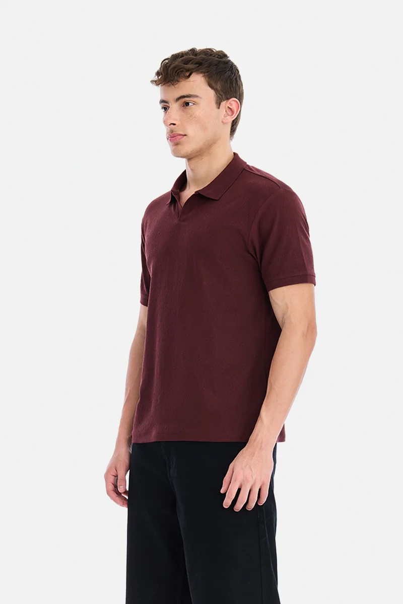 SNITCH Wine Wine Textured Half Sleeve Regular Fit Casual T-Shirt for Men | Best Price UAE