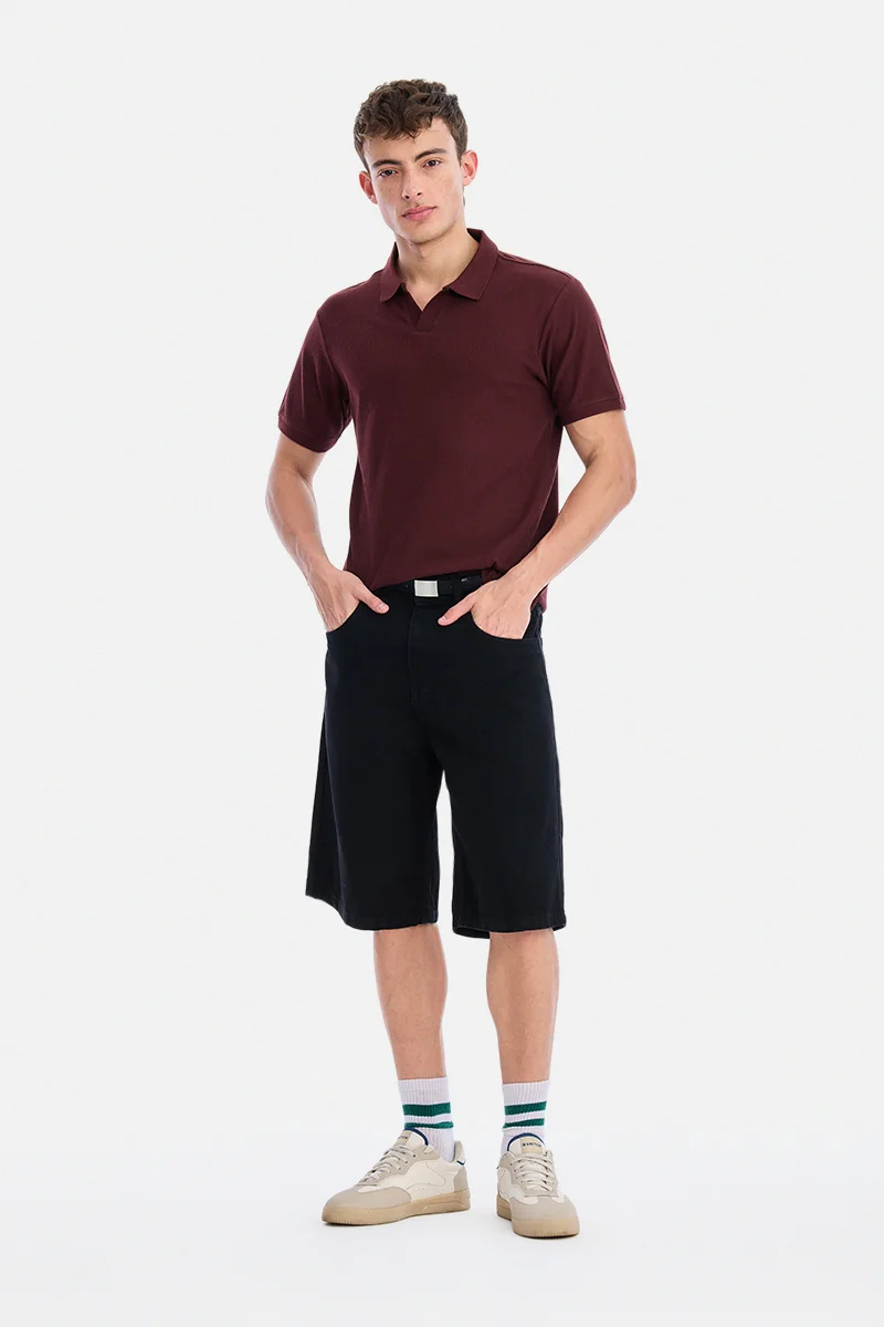 SNITCH Wine Wine Textured Half Sleeve Regular Fit Casual T-Shirt for Men | Best Price UAE
