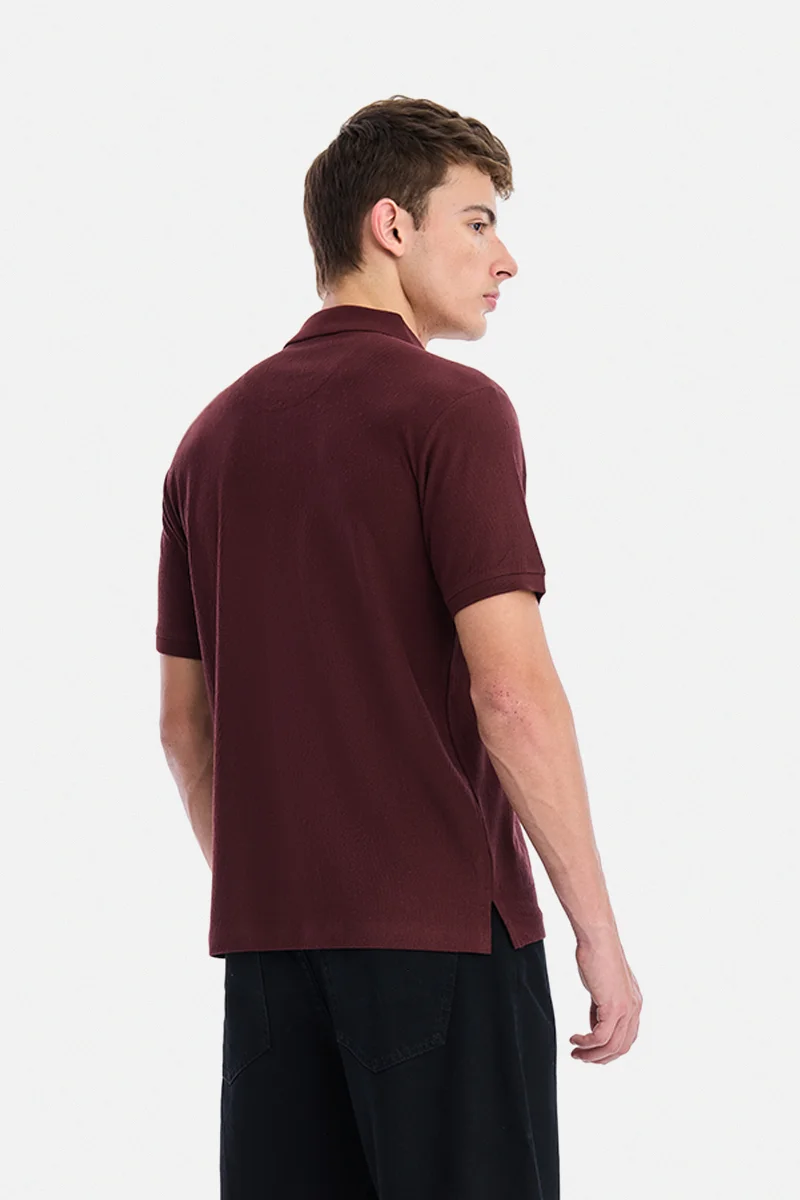 SNITCH Wine Wine Textured Half Sleeve Regular Fit Casual T-Shirt for Men | Best Price UAE