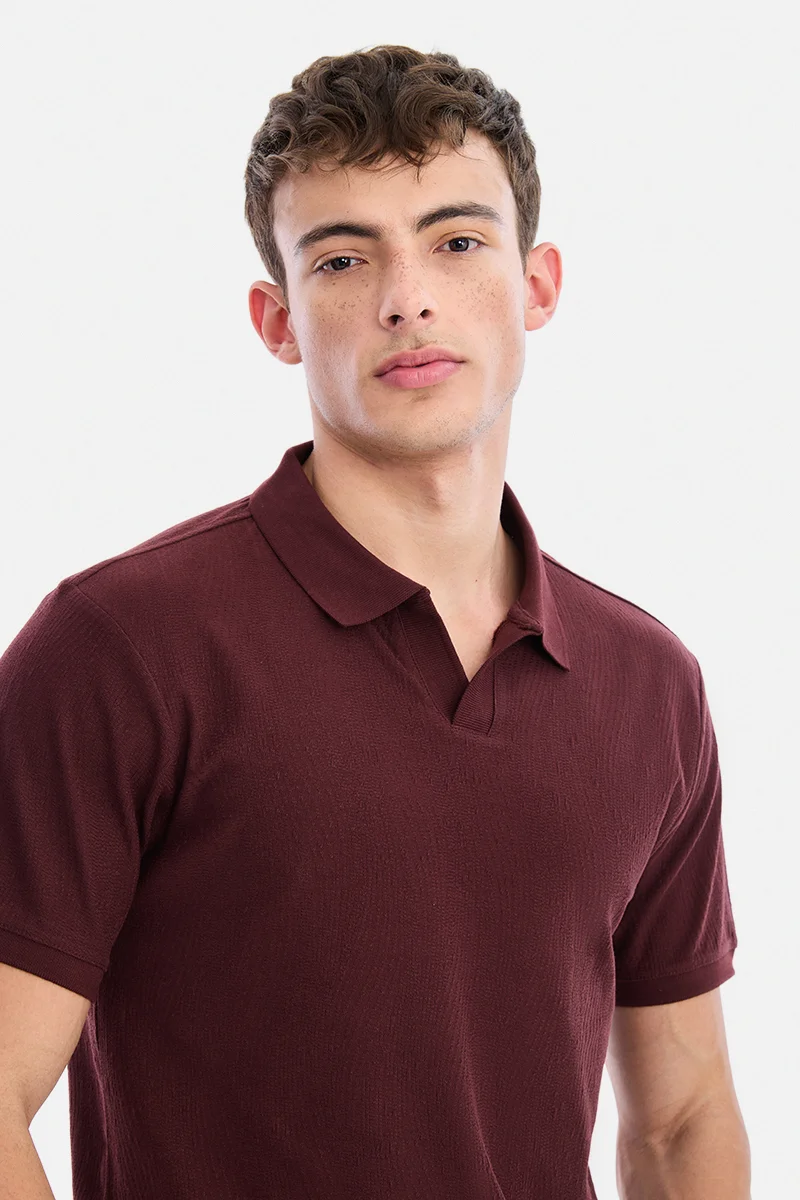 SNITCH Wine Wine Textured Half Sleeve Regular Fit Casual T-Shirt for Men | Best Price UAE