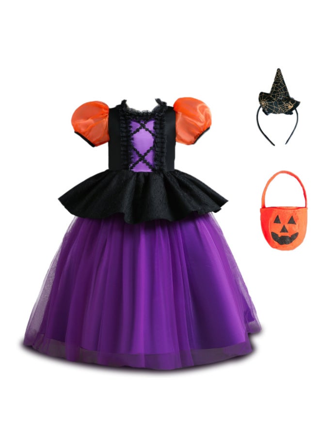 Children's Halloween Pumpkin Costume Girl's Princess Dress Large Children's Performance Costume Long Dress Color-block
