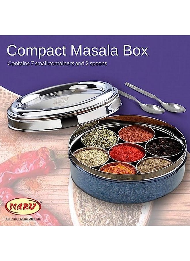 MARU - MARU Durable Stainless Steel Masala box for kitchen Dark Blue Colored, Spice storage Box for Kitchen with see-through lid, Masala dabba, Spices storage Steel container (Extra Large Size 14, 24cms) - Image 1