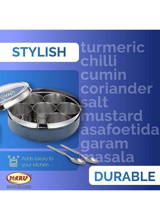 MARU - MARU Durable Stainless Steel Masala box for kitchen Dark Blue Colored, Spice storage Box for Kitchen with see-through lid, Masala dabba, Spices storage Steel container (Extra Large Size 14, 24cms) - Image 1