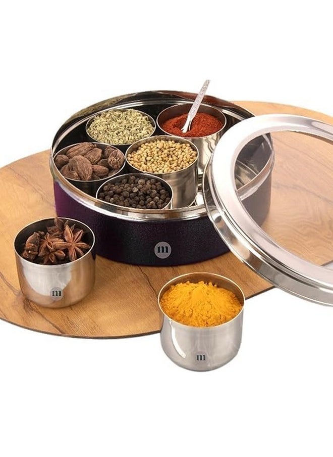 MARU - MARU Durable Stainless Steel Masala box for kitchen Dark Blue Colored, Spice storage Box for Kitchen with see-through lid, Masala dabba, Spices storage Steel container (Extra Large Size 14, 24cms) - Image 1