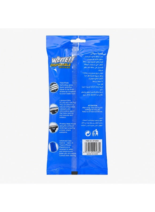 Wetell DisposableTriple Blade Mens Razor With Aloe & Vitamin E (Pack of 5 Razors) WT2829 - Image 2