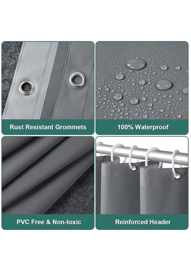 GUDOO ستارة الدش مقاومة للماء للحمام مصنوعة من مادة مقاومة للرطوبة مع 12 خطافًا للاستخدام في المنزل أو الفندق في الحوض أو حوض الاستحمام أو الدش باللون الرمادي - Image 5