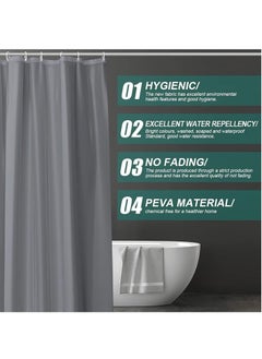 GUDOO Shower Curtain Waterproof Shower Curtain for Bathroom Moisture Proof PEVA Bathroom Curtains with 12 Hooks for Home Hotel Bathtub Shower Stall Grey  - Image 2