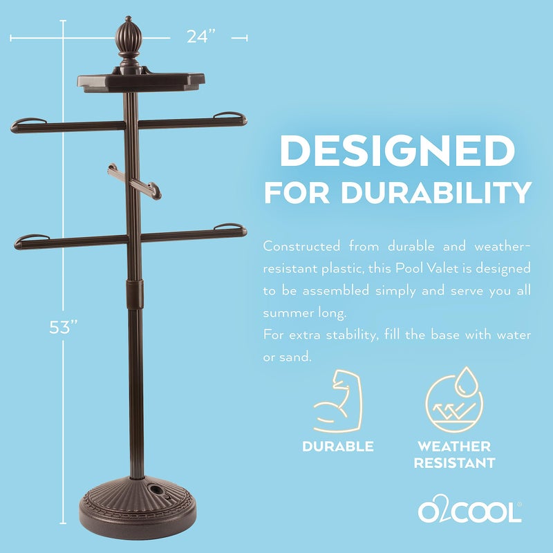 O2COOL Pool & Spa Valet, Adjustable Pool & Patio Towel Holder with Weighted Base, Outdoor Towel Bar, Poolside Table, Bronze - Image 4
