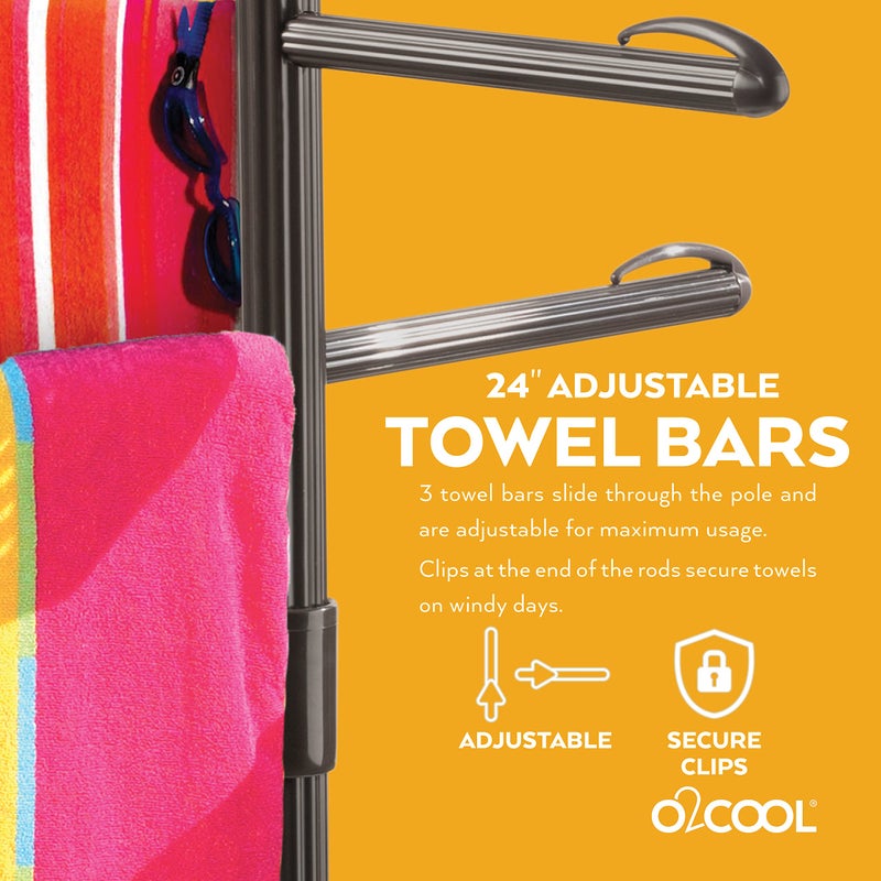 O2COOL Pool & Spa Valet, Adjustable Pool & Patio Towel Holder with Weighted Base, Outdoor Towel Bar, Poolside Table, Bronze - Image 2