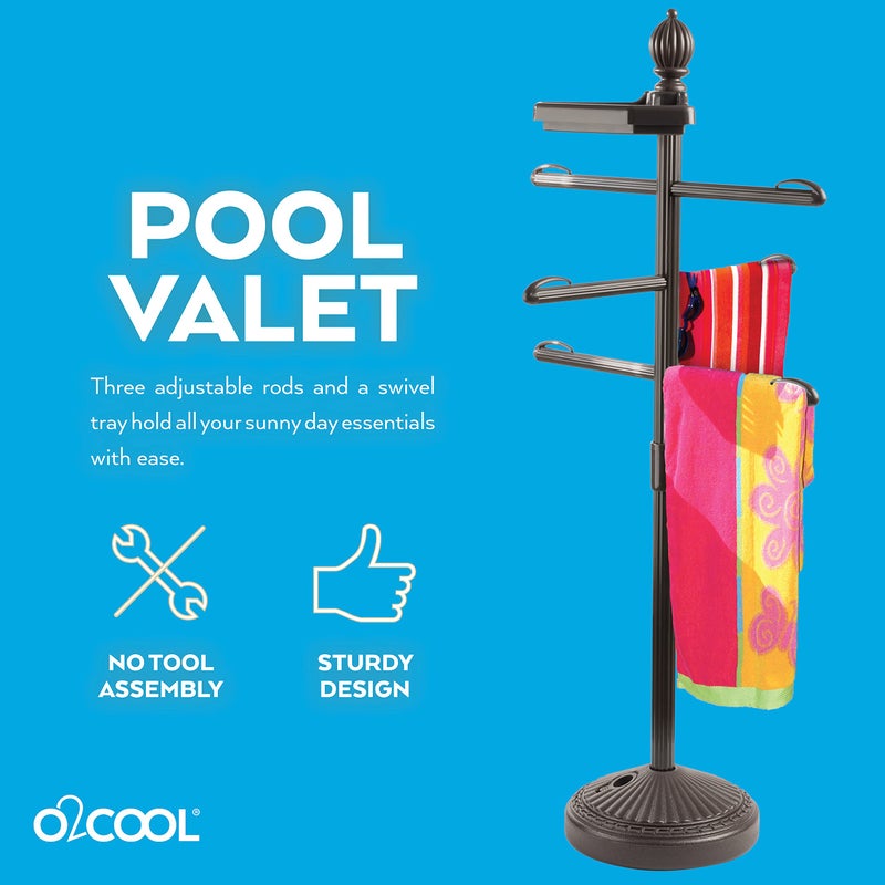 O2COOL Pool & Spa Valet, Adjustable Pool & Patio Towel Holder with Weighted Base, Outdoor Towel Bar, Poolside Table, Bronze - Image 1