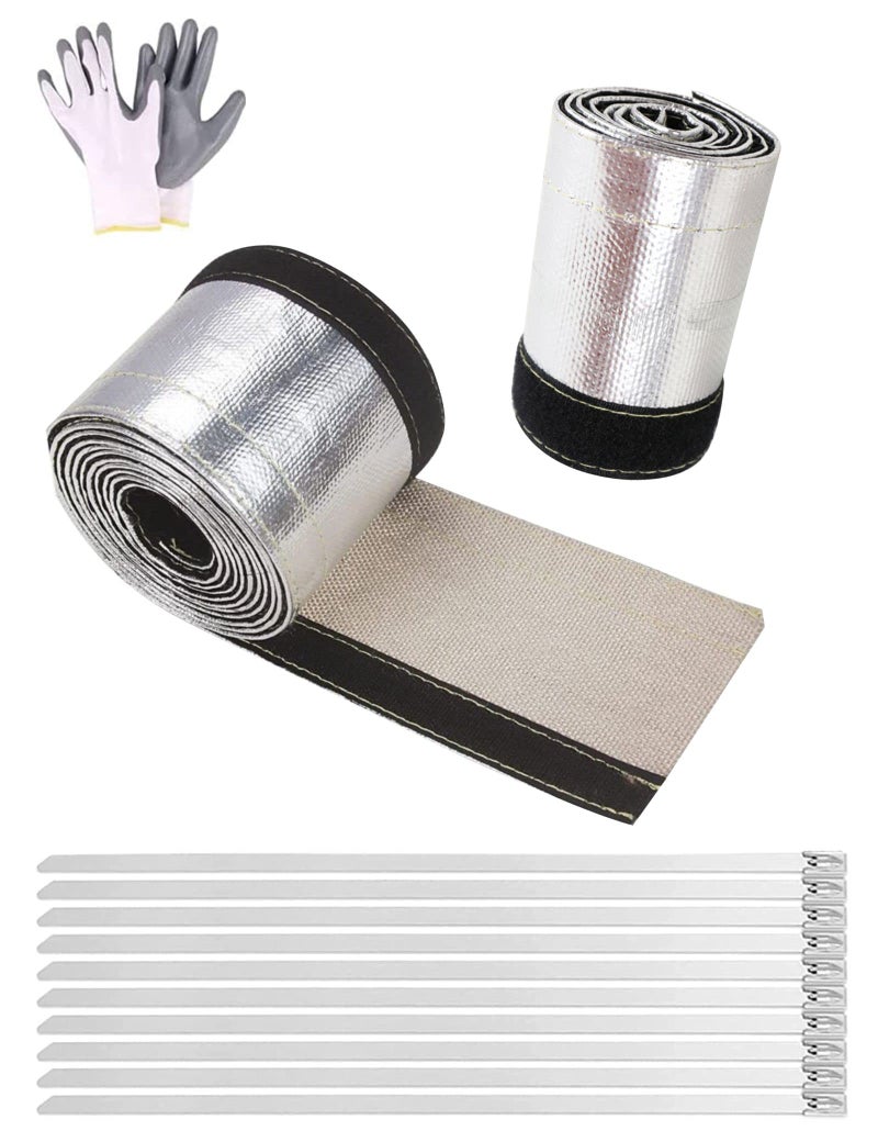 Alioncar Heat Shroud Aluminized Sleeving Heat Shield fuel line wire heat sleeve for Ultimate Heat Protection Hose Wire Sleeving with 10PCS Stainless Steel Cable Metal TiesSilve 112 IDx 10FT