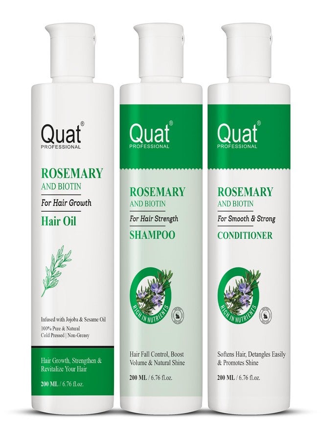 QUAT Professional Rosemary and Biotin Hair Care Set, Shampoo, Conditioner and Hair Oil, 200ml Each - Image 1