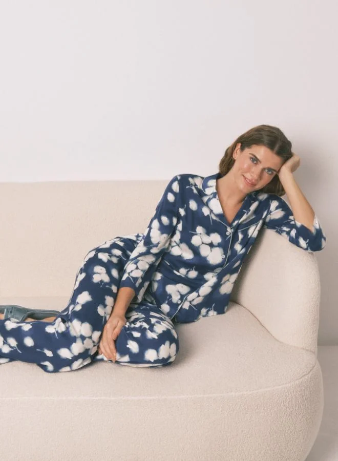 women'secret Long Blue Floral Viscose Classic Pyjamas