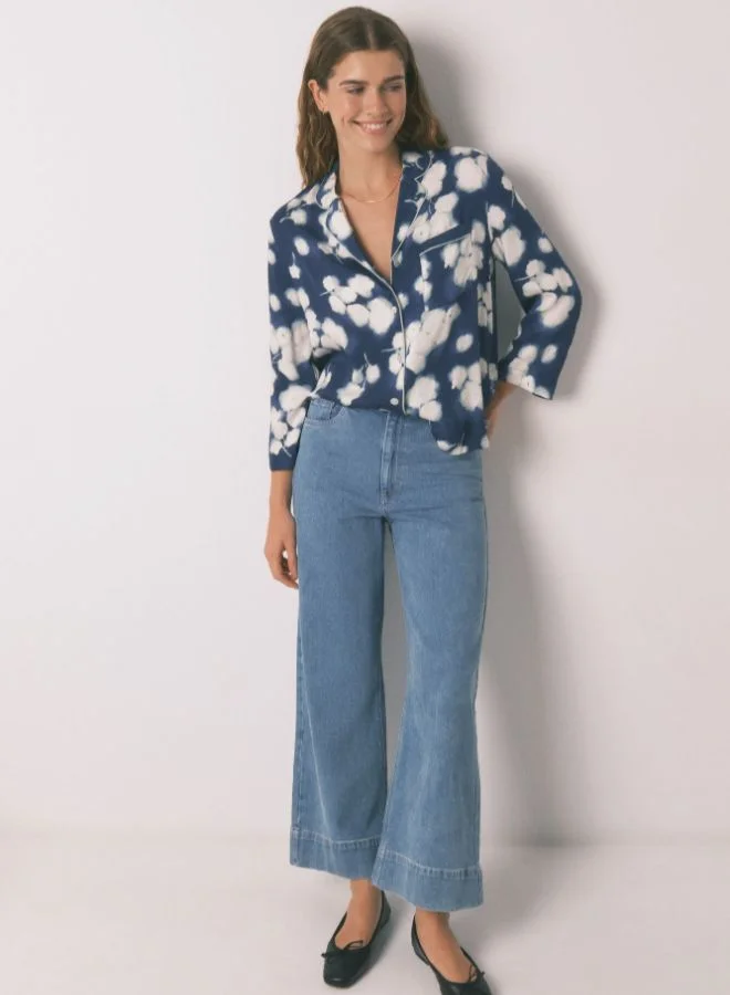 women'secret Long Blue Floral Viscose Classic Pyjamas