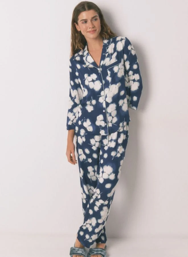 women'secret Long Blue Floral Viscose Classic Pyjamas