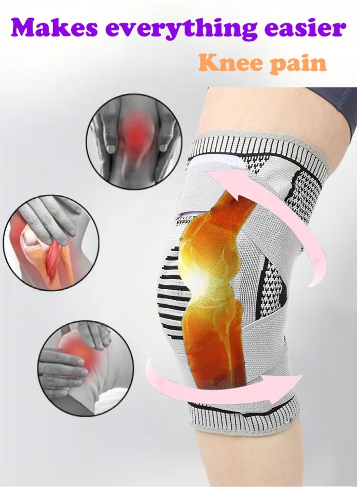 X spring 2-Piece Sports Knee Brace, Adjustable Sports Silicone Fitness Running Knee Brace, Unisex Bandage Compression Knee Brace (M, White) - Image 3