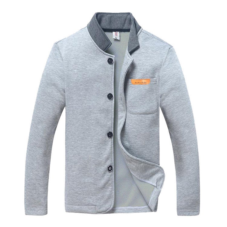 2020 stand collar cardigan leather standard sweater mens simple coat autumn 9955 Navy blue  - Image 5