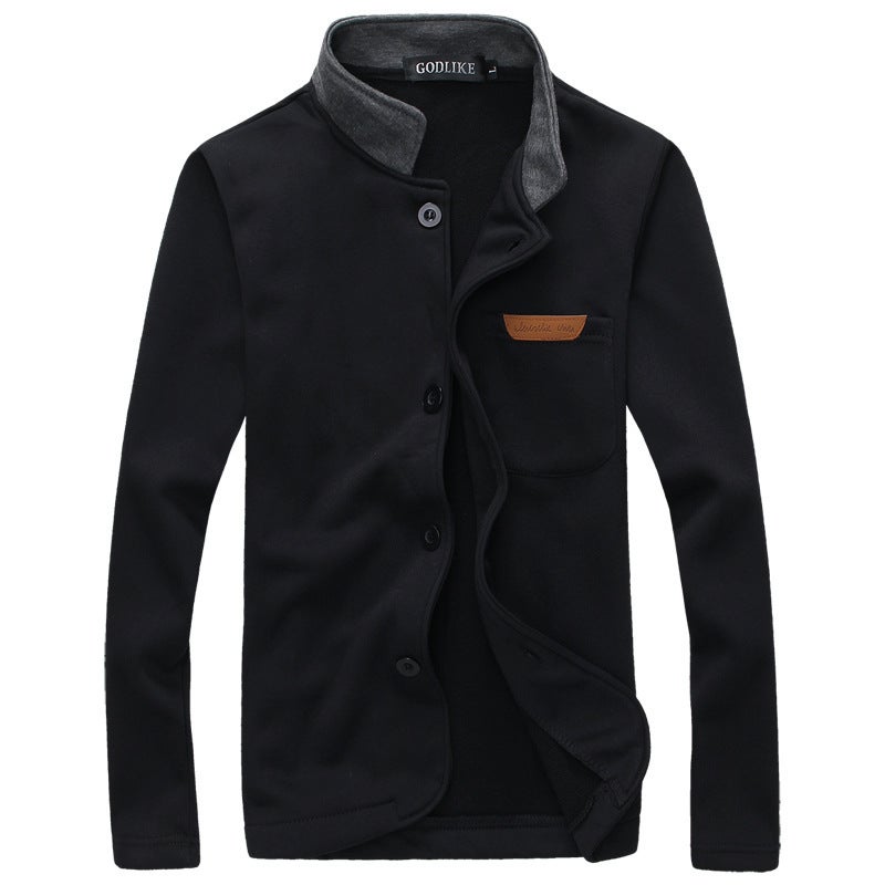 2020 stand collar cardigan leather standard sweater mens simple coat autumn 9955 Navy blue  - Image 1