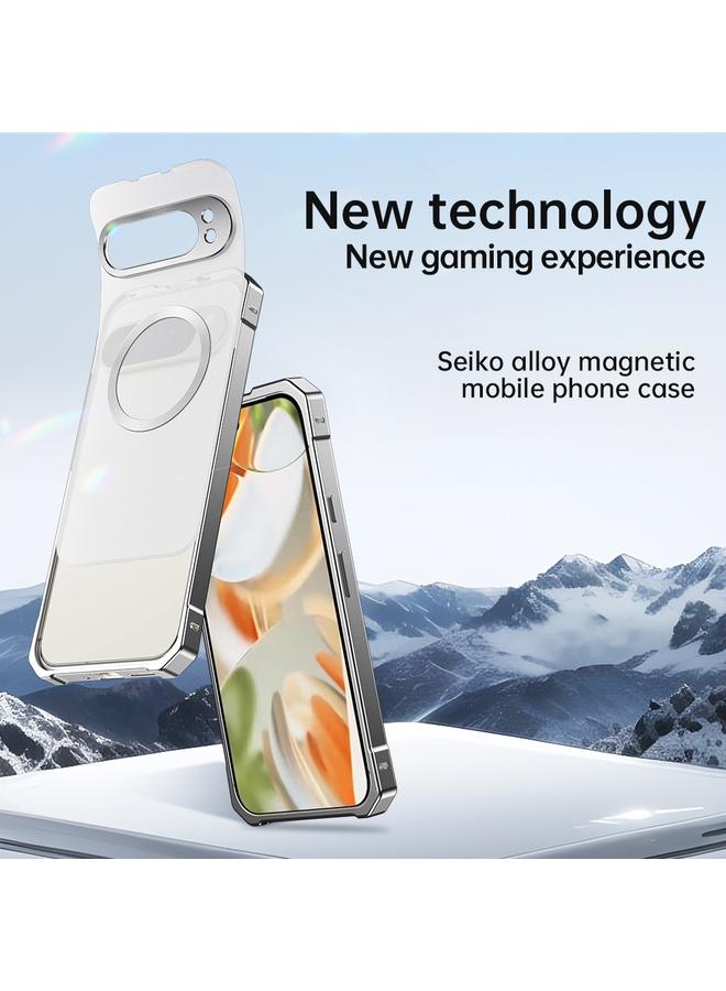 Case For Google Pixel 9 Pro Irregular Alloy Frame Fosted Translucent MagSafe Phone Case