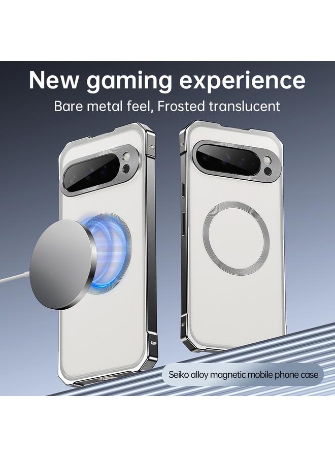 Case For Google Pixel 9 Pro Irregular Alloy Frame Fosted Translucent MagSafe Phone Case