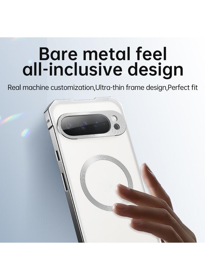 Case For Google Pixel 9 Pro Irregular Alloy Frame Fosted Translucent MagSafe Phone Case