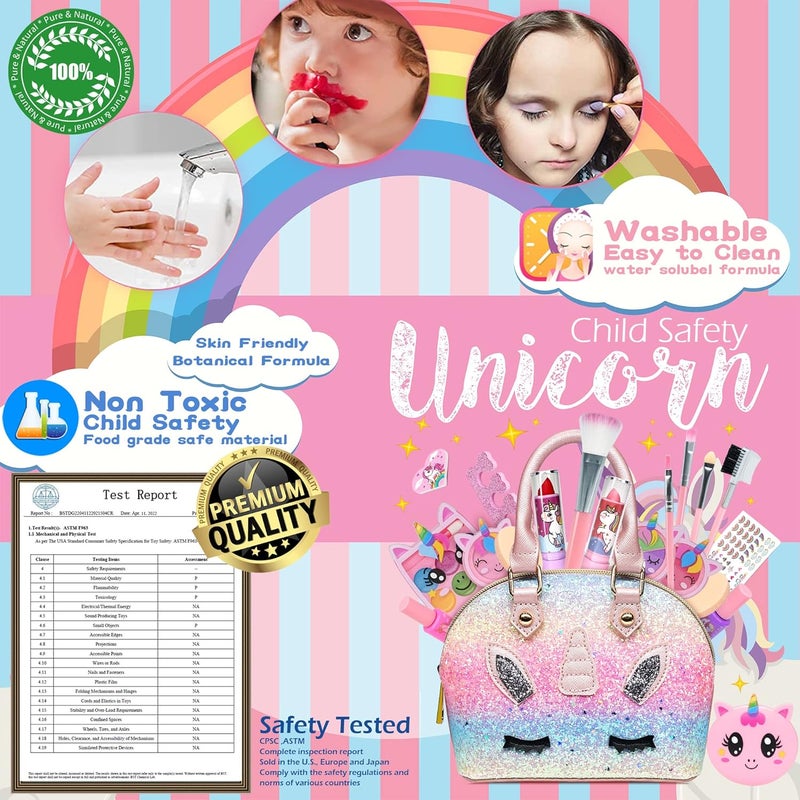 ROKKES Kids Makeup Kit for Girls - 22 PCS Washable Make Up, Child Play Real Makeup Set, Non Toxic Toddlers Pretend Cosmetic Kits, Age 3-12 Years, Unicorn Theme, Girls' Makeup Set - Image 3