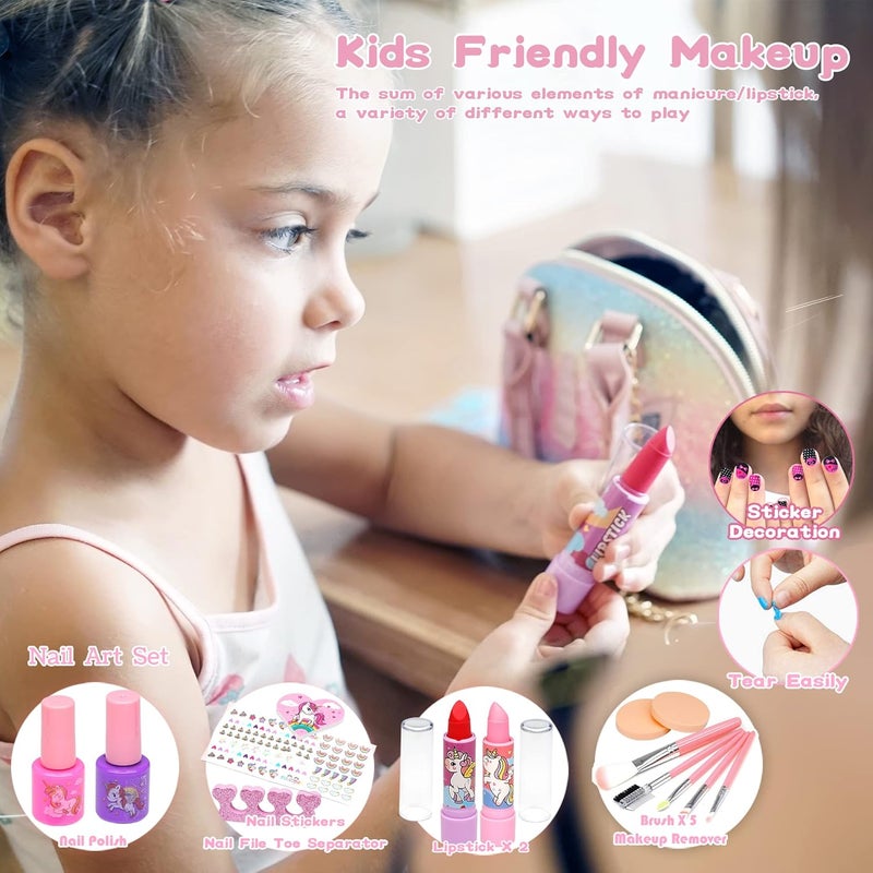 ROKKES Kids Makeup Kit for Girls - 22 PCS Washable Make Up, Child Play Real Makeup Set, Non Toxic Toddlers Pretend Cosmetic Kits, Age 3-12 Years, Unicorn Theme, Girls' Makeup Set - Image 5