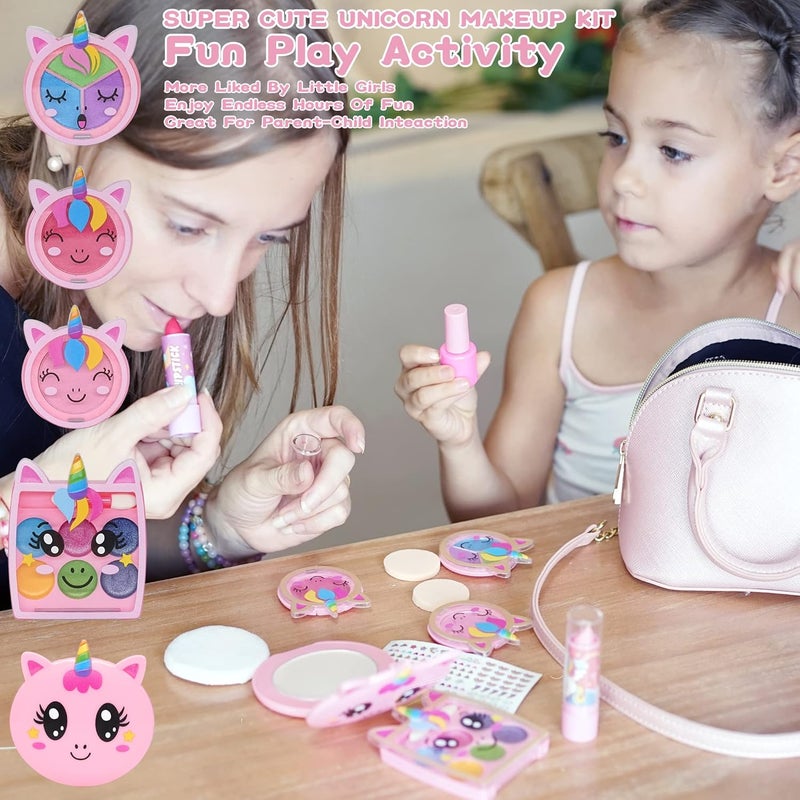ROKKES Kids Makeup Kit for Girls - 22 PCS Washable Make Up, Child Play Real Makeup Set, Non Toxic Toddlers Pretend Cosmetic Kits, Age 3-12 Years, Unicorn Theme, Girls' Makeup Set - Image 4