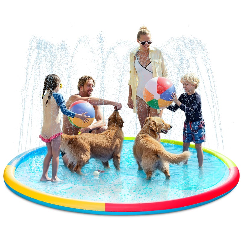 SLOOSH 120 NonSlip Splash Pad Sprinkler Outdoor Water Play Toys Backyard Fountain Mat for Toddlers Kids Dogs Thickened Sprinkler Outside Pool Party Durable for Girls Boys Pets 120in Multicolor - Image 2