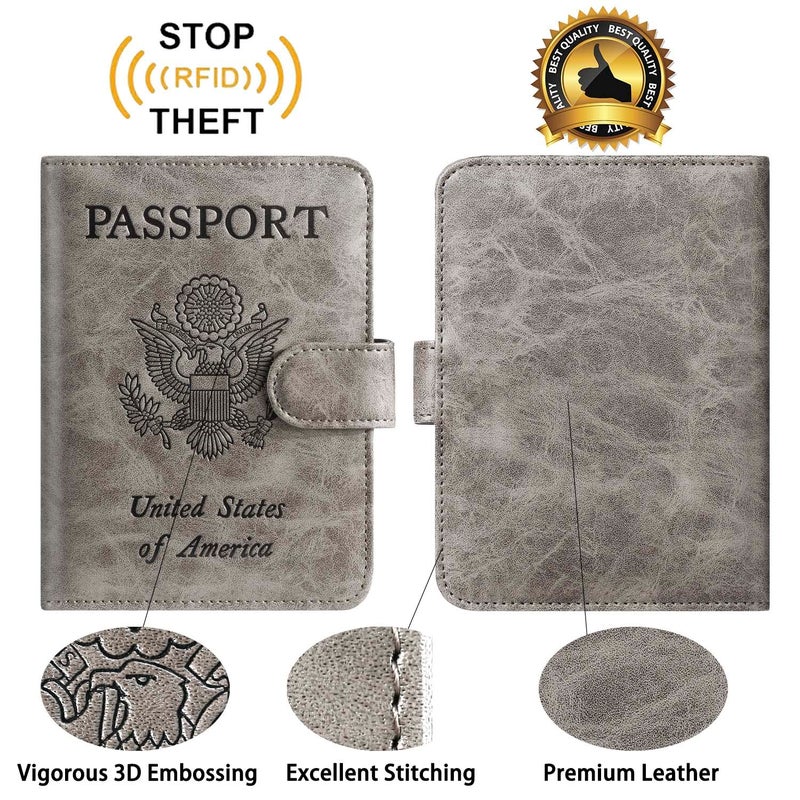 PASCACOO Passport Holder With Luggage Tag Cover Wallet RFID Blocking Leather Case Travel Essentials Accessories Travel Must Have(114#Grey) - Image 5