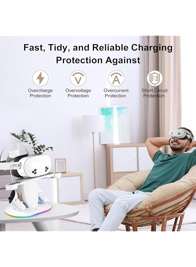 XICEN Charging Dock Compatible With Meta Quest 3S/3/2/Pro Rgb Fast Charging Vertical Stand For Headset & Controllers With 2 Rechargeable Batteries Usb C Charger & Cable  - Image 5
