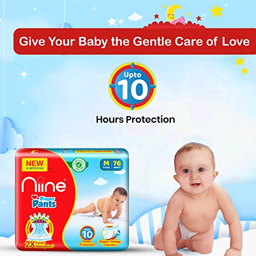 Niine Baby Diaper Pants Medium (M) Size| With Diaper Change Indicator | Pack of 1, 76 Count and Niine Baby Wipes Enriched with Vitamin E & Aloe Vera| Pack of 1, 76 count | Rash Control - Image 5