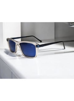 Authentic Armando Cavelli sunglasses, crafted from carefully selected premium acetate for a luxurious look and longevity with extensive use. This model combines modernity and classic style, with a raw transparent light grey acetate front and blue -plated metal temples to complete your luxury look. Comes with premium polymer lenses offer UV400 protection in a blue.