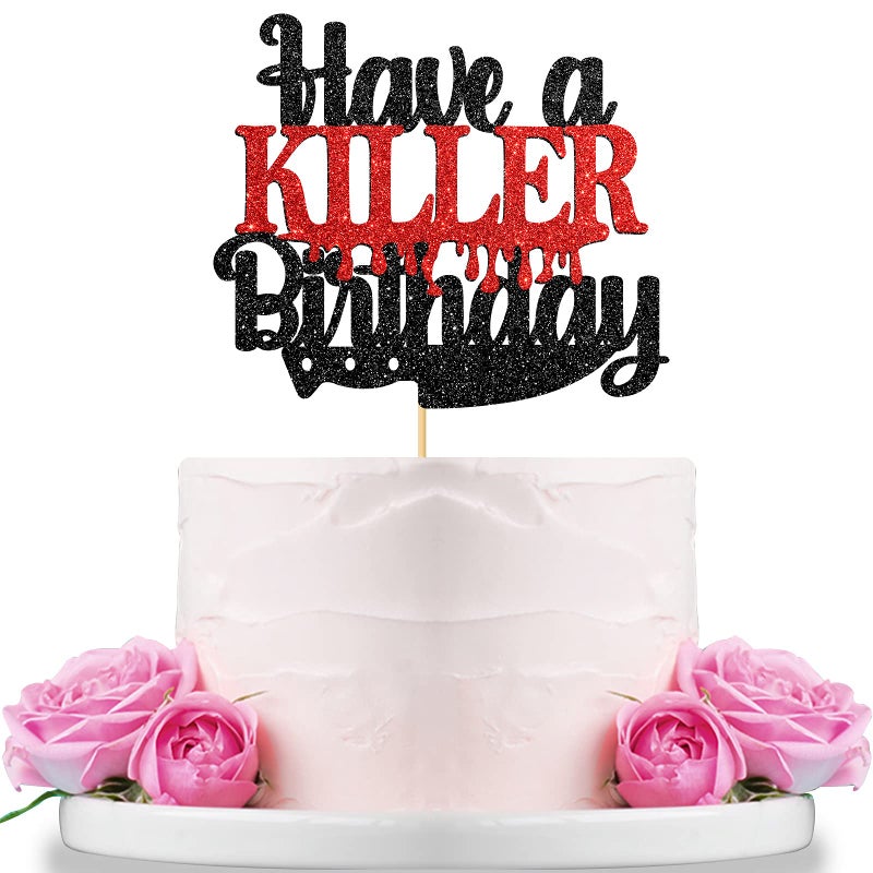 WeBenison Have a Killer Birthday Cake Topper Outdoor Horror Movie PartyBloody Cake TopperChildren Boy Man Girl Adults Birthday Horror Party Decorations Black Red - Image 2