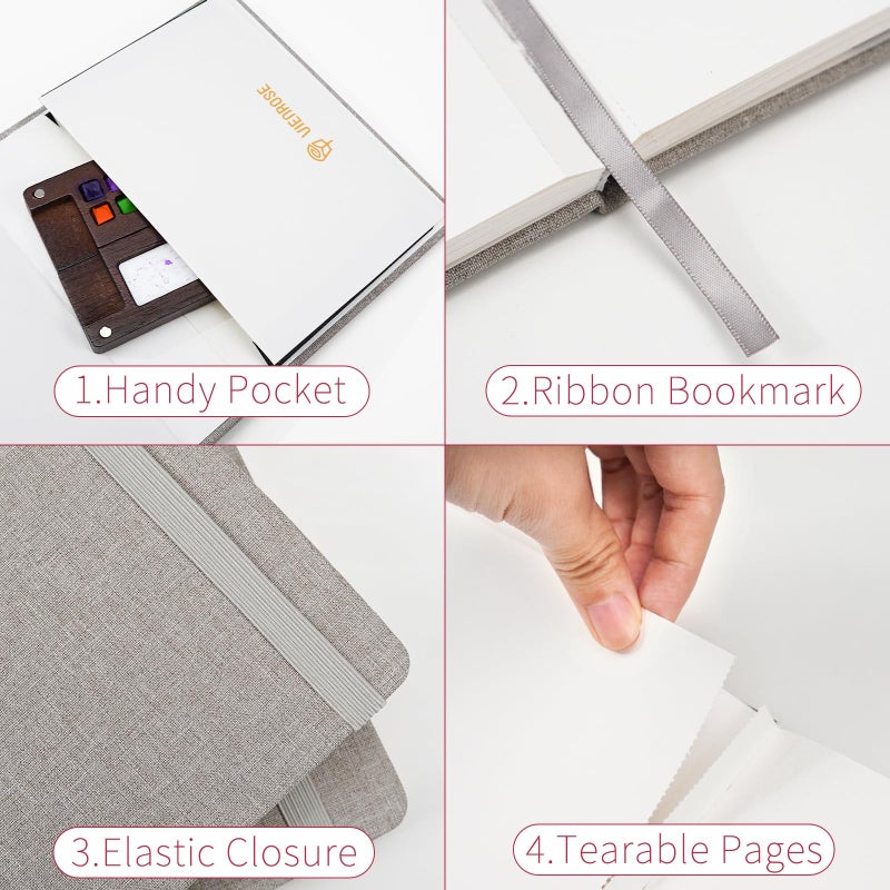 Vienrose Watercolor Sketchbook, 5.5"x5.5" Watercolor Journal with 24 Sheets 140 LB (300 GSM) Cotton Watercolor Paper, Grey Linen Cover Water Coloring Sketch Book As Travel Notebook - Image 5