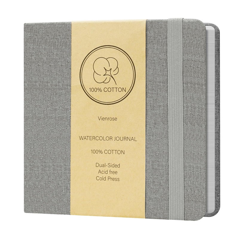 Vienrose Watercolor Sketchbook, 5.5"x5.5" Watercolor Journal with 24 Sheets 140 LB (300 GSM) Cotton Watercolor Paper, Grey Linen Cover Water Coloring Sketch Book As Travel Notebook - Image 1
