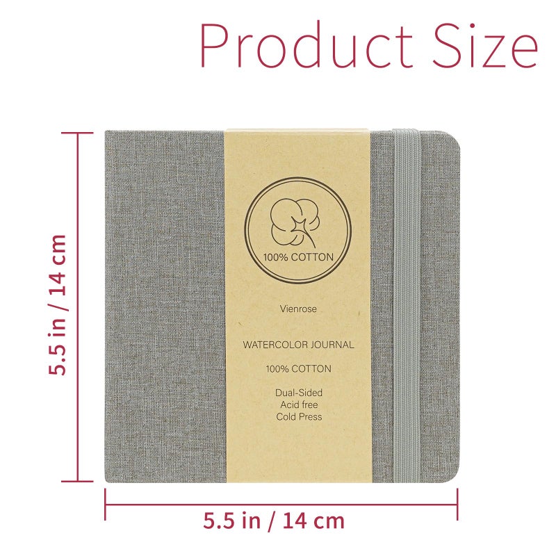 Vienrose Watercolor Sketchbook, 5.5"x5.5" Watercolor Journal with 24 Sheets 140 LB (300 GSM) Cotton Watercolor Paper, Grey Linen Cover Water Coloring Sketch Book As Travel Notebook - Image 2