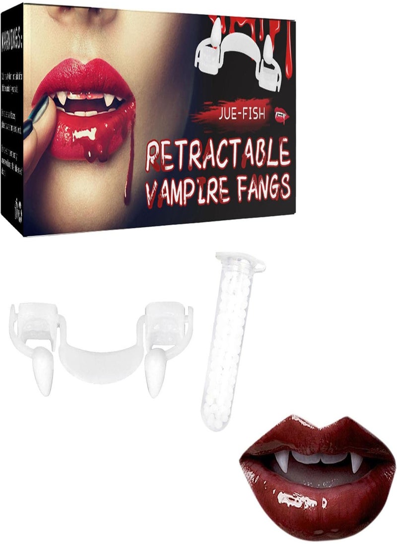GGOOT - Halloween Retractable Vampire Fangs - Vampire Fake Teeth Braces Kit for Dentures Costume,Party Favors Masquerade Accessories Gift for Friends - Image 1