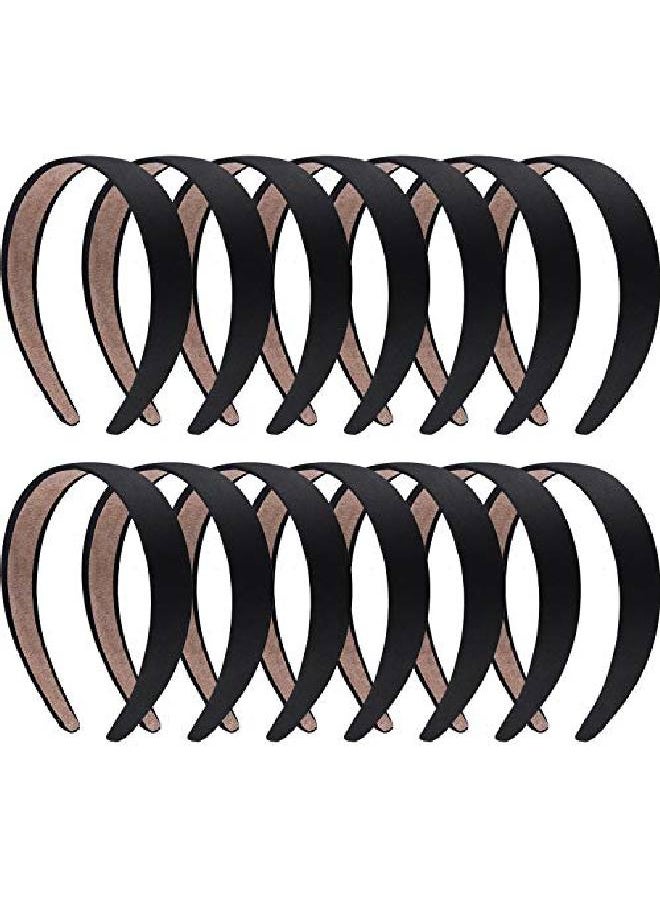 SIQUK 14 Pieces Satin Headbands 1 Inch Nonslip Ribbon Headband Black Hair Headbands Diy Satin Hard Headbands For Women Girls  - Image 1