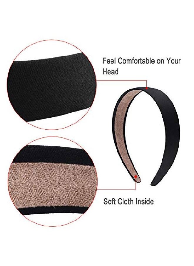 SIQUK 14 Pieces Satin Headbands 1 Inch Nonslip Ribbon Headband Black Hair Headbands Diy Satin Hard Headbands For Women Girls  - Image 4