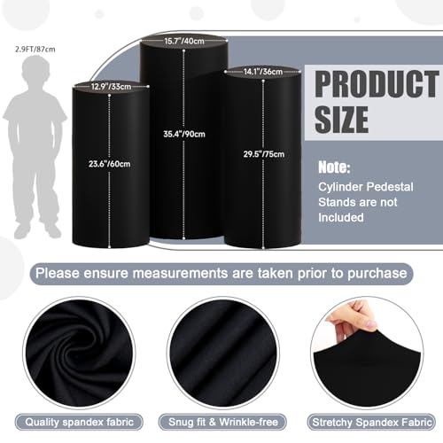 ROMANKAS Set of 3 Cylinder Covers Black Cylinders Pedestal Plinth Display Stand Cover Spandex Round Pedestal Covers for Party Pedestal Stand Cover for Wedding Party Ceremony Decorations - Image 3