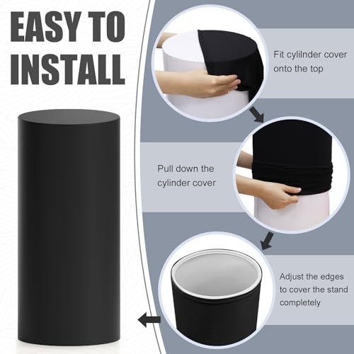 ROMANKAS Set of 3 Cylinder Covers Black Cylinders Pedestal Plinth Display Stand Cover Spandex Round Pedestal Covers for Party Pedestal Stand Cover for Wedding Party Ceremony Decorations - Image 4