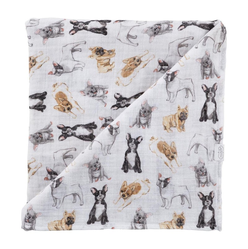 Mud Pie French Bulldog Print Baby Swaddle Blanket 47 x 47 Frenchie
