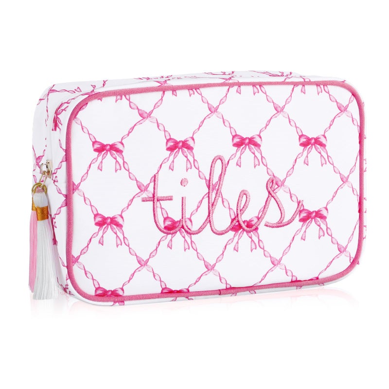 Sanwuta Mahjong Tile Bag With Zipper  Mahjong Bags For Tiles And Racks Mah Jong Storage Pouch For Board Game Pieces Game Party Travel Gatherings Accessories  9.4 X 6.1 X 3.1 Inch(Pink Bow) - Image 1